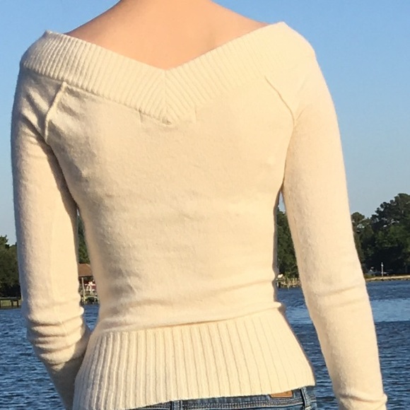 Knit Angora cashmere wool V back V neck sweater - Picture 4 of 15